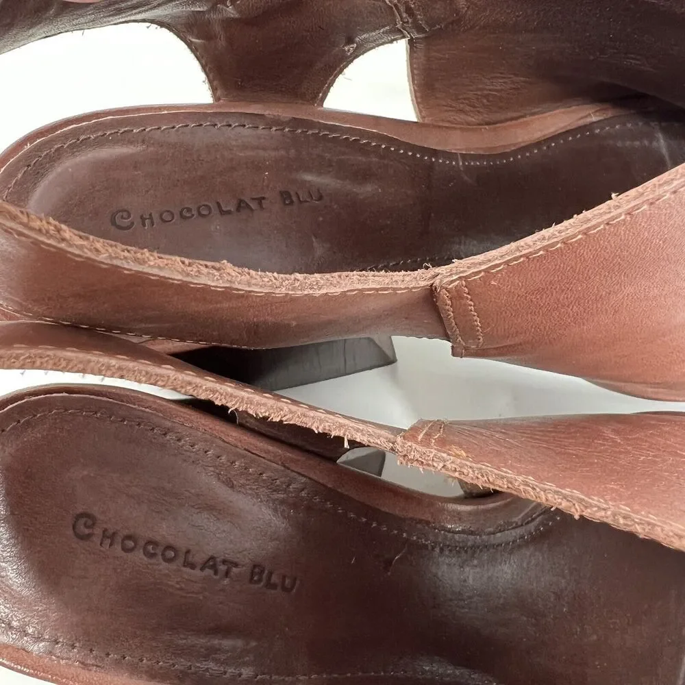 Chocolat Blu Tan Leather Block Heel Sandals - Picture 11 of 13